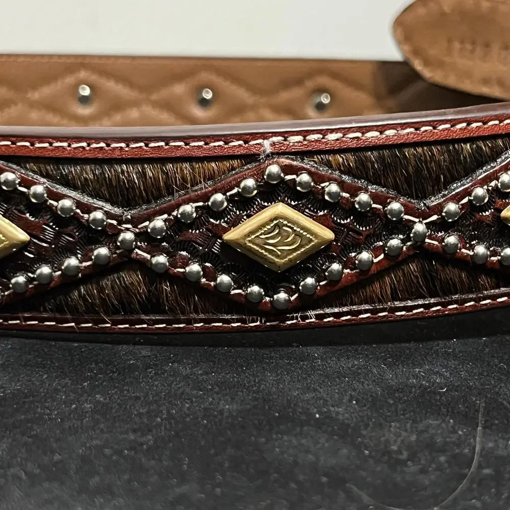 Montana Silversmiths Belt 34 Brown Tooled Western First Love Horse Rodeo Buckle